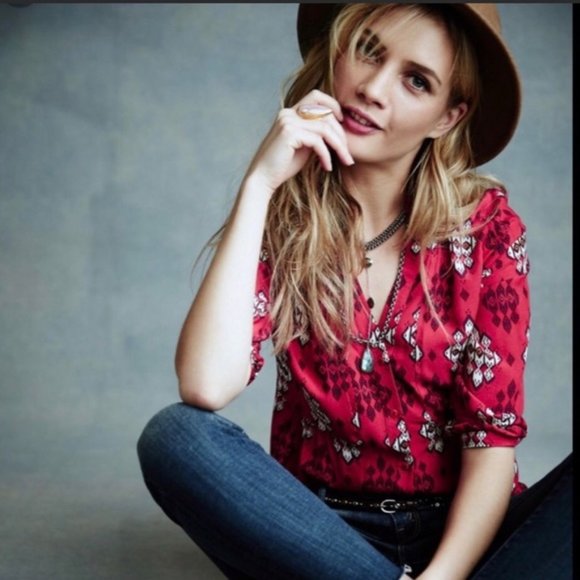 Maeve Woodland Walk Ikat Tribal Button-down Top 6 - Picture 12 of 12